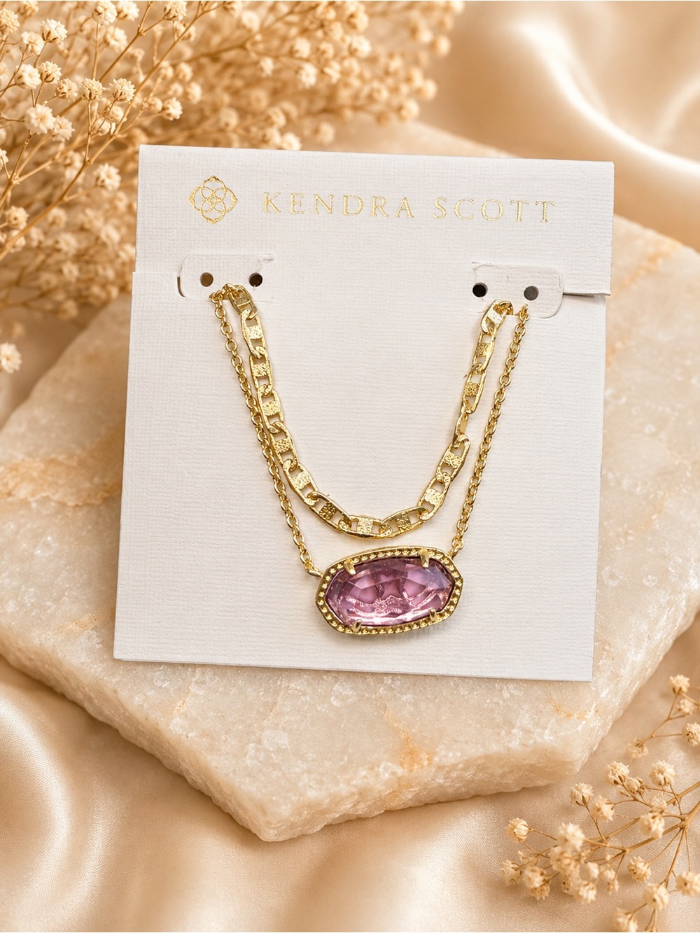Kendra Scott Elisa Layered Necklace | Gold Tone & Purple Crystal | Rare Find